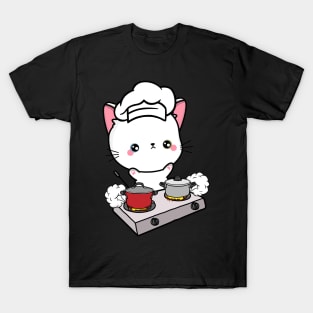 Funny White Cat is cooking T-Shirt